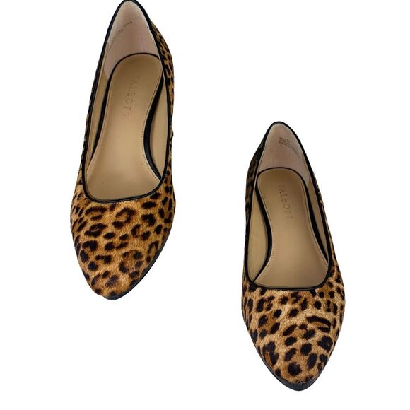 Talbots Shoes - Talbots Laney Brown Black Leopard Print Hair Almond Toe Wedge Heel Pump 7.5